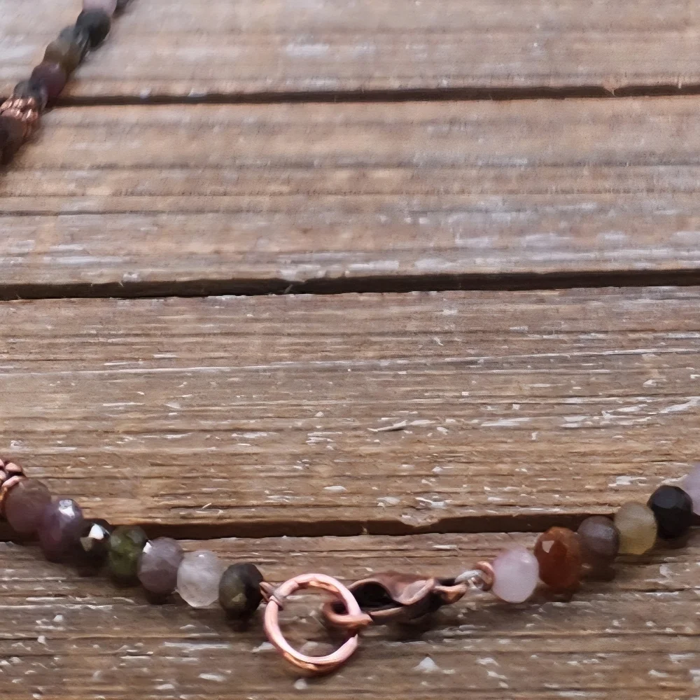 Watermelon Tourmaline and Copper Beaded Necklace